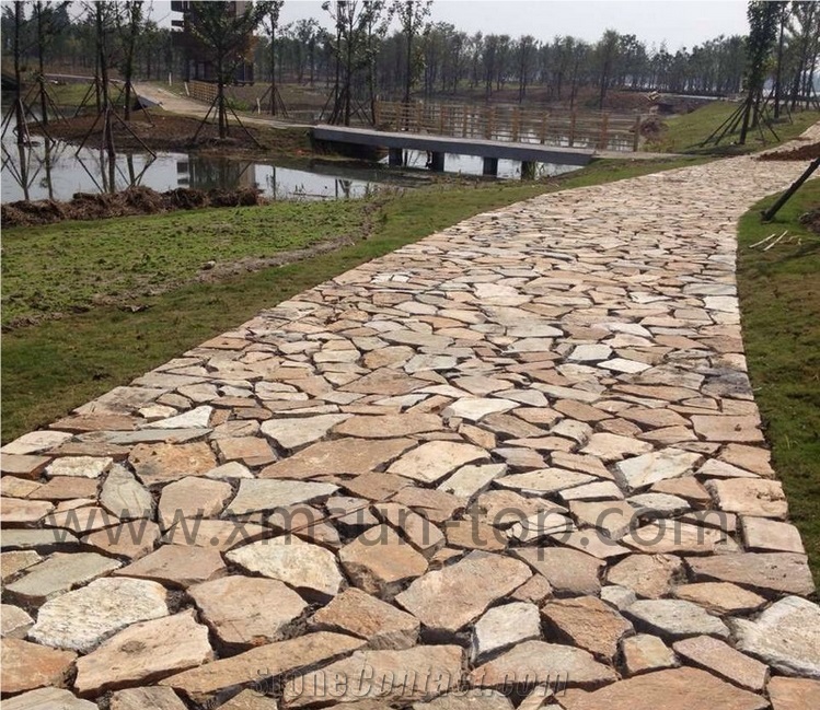 Yellow Quartzite Random Flagstones/ Paving Stone Landscape Quartzite Yellow/Natural Stone Irregular Flagstone Patio/Crazy Paving Stone Irregular Shapes Natural Stone Slate for Floor Paving