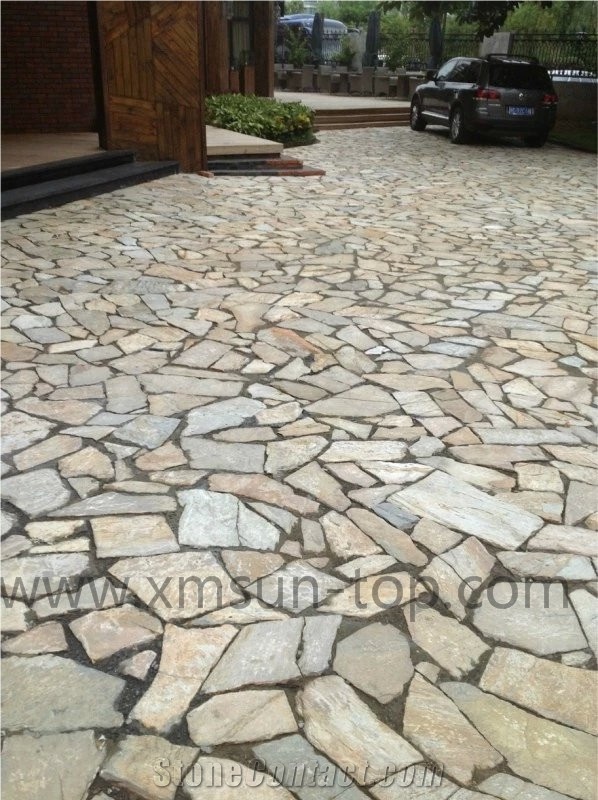 Yellow Quartzite Random Flagstones/ Paving Stone Landscape Quartzite Yellow/Natural Stone Irregular Flagstone Patio/Crazy Paving Stone Irregular Shapes Natural Stone Slate for Floor Paving