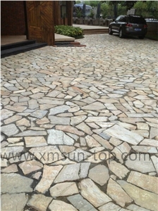 Yellow Quartzite Random Flagstones/ Paving Stone Landscape Quartzite Yellow/Natural Stone Irregular Flagstone Patio/Crazy Paving Stone Irregular Shapes Natural Stone Slate for Floor Paving
