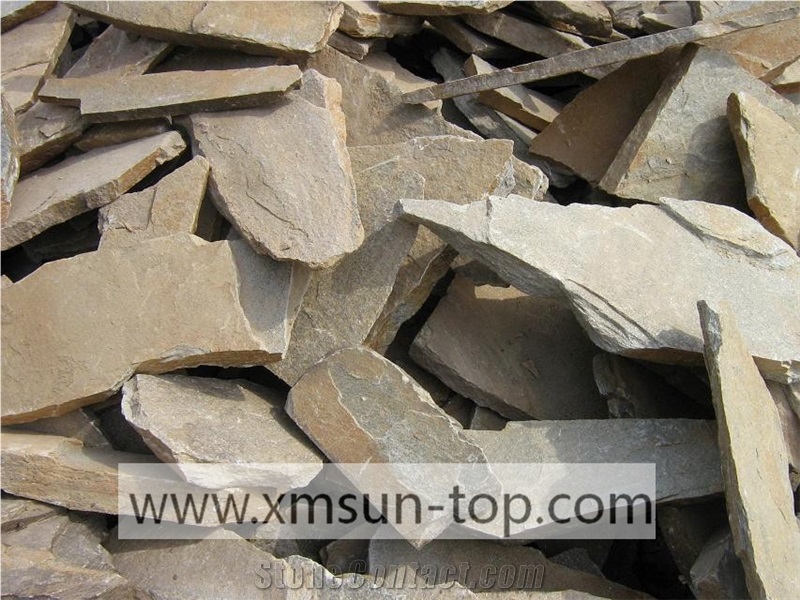 Yellow Rust Slate Random Stone/Yellow Rusty Slate Flagstone Irregular/Yellow Rustic Slate Flagstone/ Special Cultural Stone Random/Rust Yellow Irregular Slate Wall Cladding/Floor Decoration/Pavers