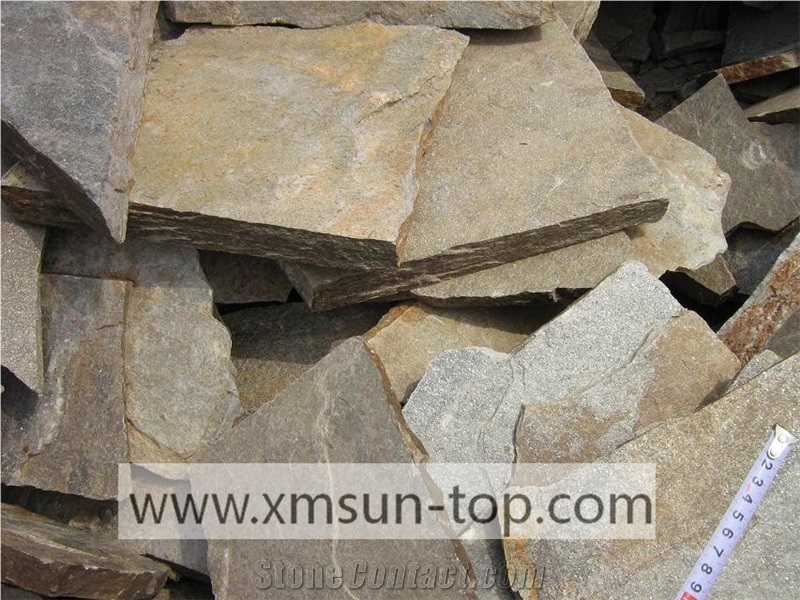 Yellow Rust Slate Random Stone/Yellow Rusty Slate Flagstone Irregular/Yellow Rustic Slate Flagstone/ Special Cultural Stone Random/Rust Yellow Irregular Slate Wall Cladding/Floor Decoration/Pavers