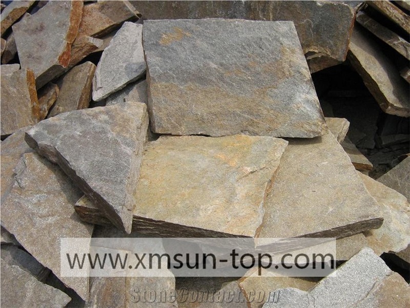 Yellow Rust Slate Random Stone/Yellow Rusty Slate Flagstone Irregular/Yellow Rustic Slate Flagstone/ Special Cultural Stone Random/Rust Yellow Irregular Slate Wall Cladding/Floor Decoration/Pavers