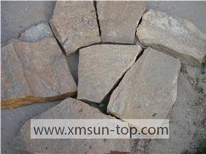 Yellow Rust Slate Random Stone/Yellow Rusty Slate Flagstone Irregular/Yellow Rustic Slate Flagstone/ Special Cultural Stone Random/Rust Yellow Irregular Slate Wall Cladding/Floor Decoration/Pavers