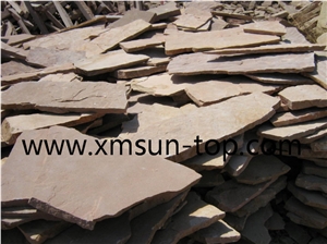 Yellow Wood Vein Slate Flagstone/China Yellow Slate Random Flagstone/Irregular Flagstone Landscape/ Wood Vein / Crazy Stone/ Landscaping Stones