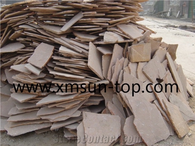 Yellow Wood Vein Slate Flagstone/China Yellow Slate Random Flagstone/Irregular Flagstone Landscape/ Wood Vein / Crazy Stone/ Landscaping Stones