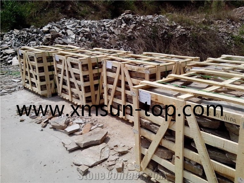 Yellow Wood Vein Slate Flagstone/China Yellow Slate Random Flagstone/Irregular Flagstone Landscape/ Wood Vein / Crazy Stone/ Landscaping Stones