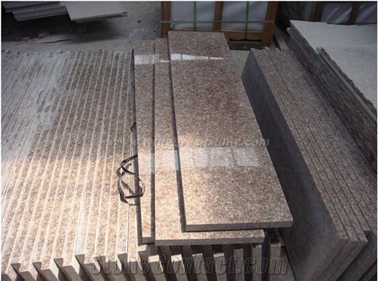 Cheap Chinese Granite Steps, Pink Granite G687 Stair Riser and Treads, Winggreen