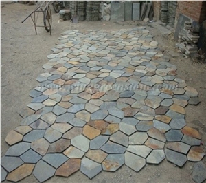 Cheap Price High Quality Rusty Slate Irregular Shape Flagstone Pavers/Random Flagstone/Meshed Paver Stone for Floor & Wall Cladding Pavers, Winggreen Stone