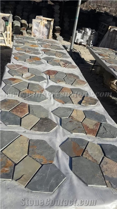 Cheap Price High Quality Rusty Slate Irregular Shape Flagstone Pavers/Random Flagstone/Meshed Paver Stone for Floor & Wall Cladding Pavers, Winggreen Stone