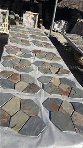 Cheap Price High Quality Rusty Slate Irregular Shape Flagstone Pavers/Random Flagstone/Meshed Paver Stone for Floor & Wall Cladding Pavers, Winggreen Stone