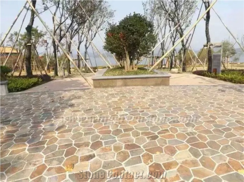 Cheap Price High Quality Rusty Slate Irregular Shape Flagstone Pavers/Random Flagstone/Meshed Paver Stone for Floor & Wall Cladding Pavers, Winggreen Stone