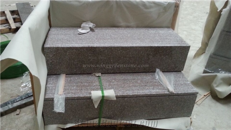China Pink Granite G617 Stair Steps and Riser, Pink Granite Staircase, Anti-Slippery Line, Winggreen