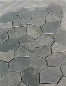 Cyan Crazy Flagstone, Blue-Green Slate Pavers Radom Shape, Cyan Slate Pavers, Random Flag Stone, Cyan Slate Wall Cladding, Cyan Slate Floor Decoration, Xiamen Winggreen Stone