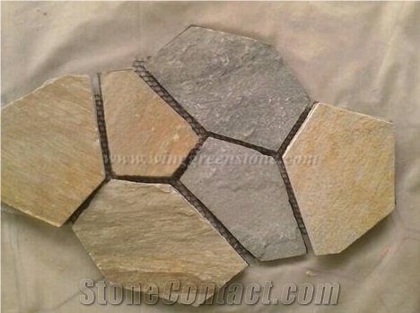 Cyan Crazy Flagstone, Blue-Green Slate Pavers Radom Shape, Cyan Slate Pavers, Random Flag Stone, Cyan Slate Wall Cladding, Cyan Slate Floor Decoration, Xiamen Winggreen Stone