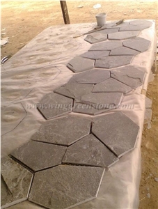 Cyan Crazy Flagstone, Blue-Green Slate Pavers Radom Shape, Cyan Slate Pavers, Random Flag Stone, Cyan Slate Wall Cladding, Cyan Slate Floor Decoration, Xiamen Winggreen Stone