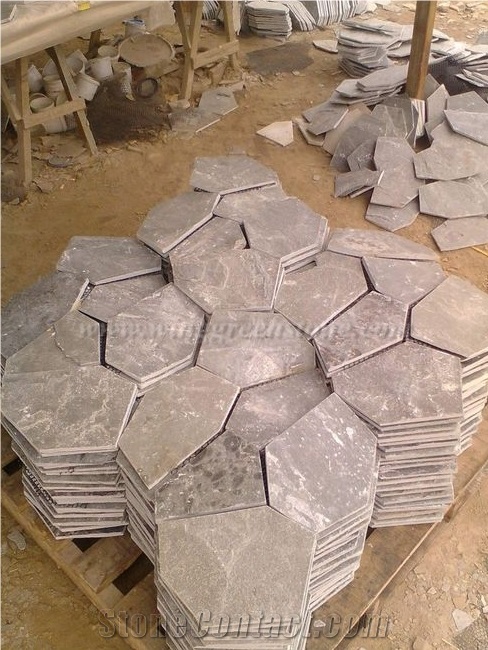Cyan Crazy Flagstone, Blue-Green Slate Pavers Radom Shape, Cyan Slate Pavers, Random Flag Stone, Cyan Slate Wall Cladding, Cyan Slate Floor Decoration, Xiamen Winggreen Stone