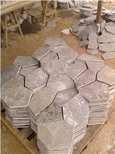Cyan Crazy Flagstone, Blue-Green Slate Pavers Radom Shape, Cyan Slate Pavers, Random Flag Stone, Cyan Slate Wall Cladding, Cyan Slate Floor Decoration, Xiamen Winggreen Stone