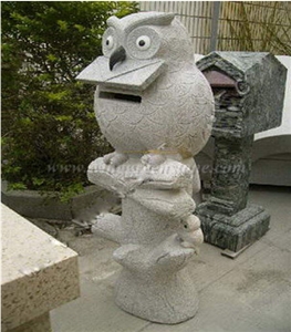 Granite Mailbox, Granite Letter Box, Owl Stone Carving Mail Box, Winggreen