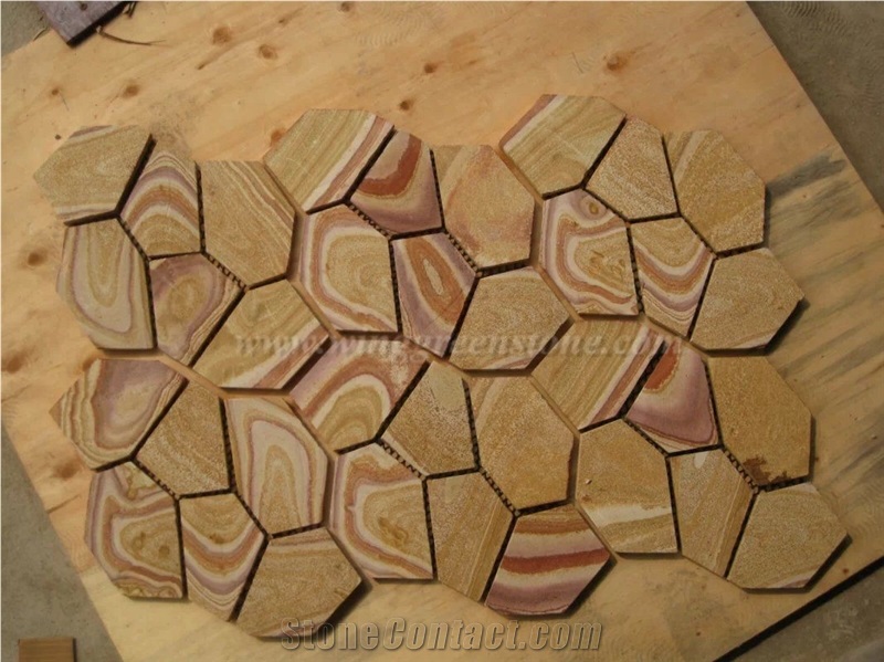 High Quality Sandstone Irregular Shape Flagstone Pavers/Random Flagstone/Meshed Paver Stone for Floor & Wall Cladding Pavers, Winggreen Stone