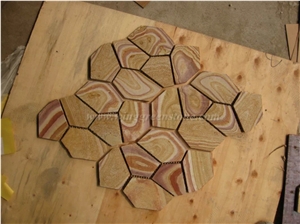 High Quality Sandstone Irregular Shape Flagstone Pavers/Random Flagstone/Meshed Paver Stone for Floor & Wall Cladding Pavers, Winggreen Stone