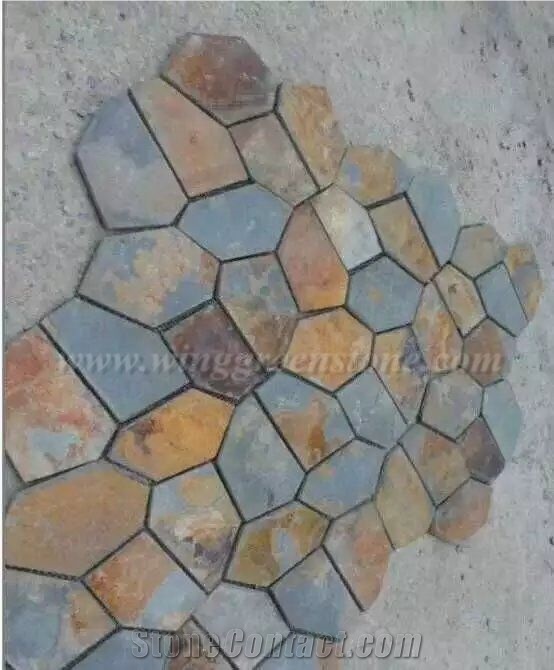 Hot Sale High Quality Rusty Slate Irregular Shape Flagstone Pavers/Random Flagstone/Meshed Paver Stone for Floor & Wall Cladding Pavers, Winggreen Stone