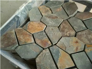 Hot Sale High Quality Rusty Slate Irregular Shape Flagstone Pavers/Random Flagstone/Meshed Paver Stone for Floor & Wall Cladding Pavers, Winggreen Stone
