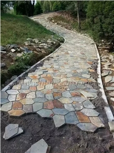 Hot Sale High Quality Rusty Slate Irregular Shape Flagstone Pavers/Random Flagstone/Meshed Paver Stone for Floor & Wall Cladding Pavers, Winggreen Stone