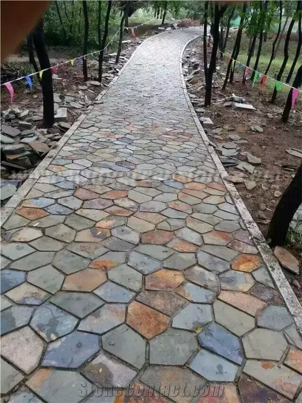 Hot Sale High Quality Rusty Slate Irregular Shape Flagstone Pavers/Random Flagstone/Meshed Paver Stone for Floor & Wall Cladding Pavers, Winggreen Stone