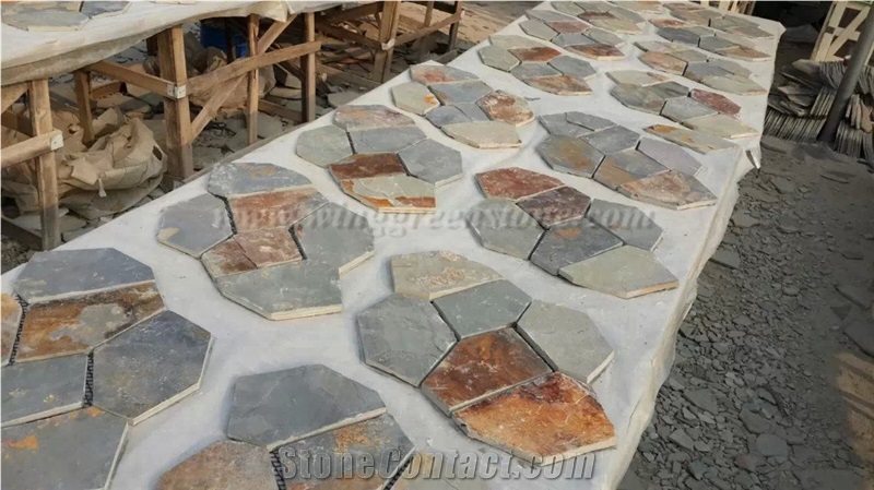 Hot Sale High Quality Rusty Slate Irregular Shape Flagstone Pavers/Random Flagstone/Meshed Paver Stone for Floor & Wall Cladding Pavers, Winggreen Stone