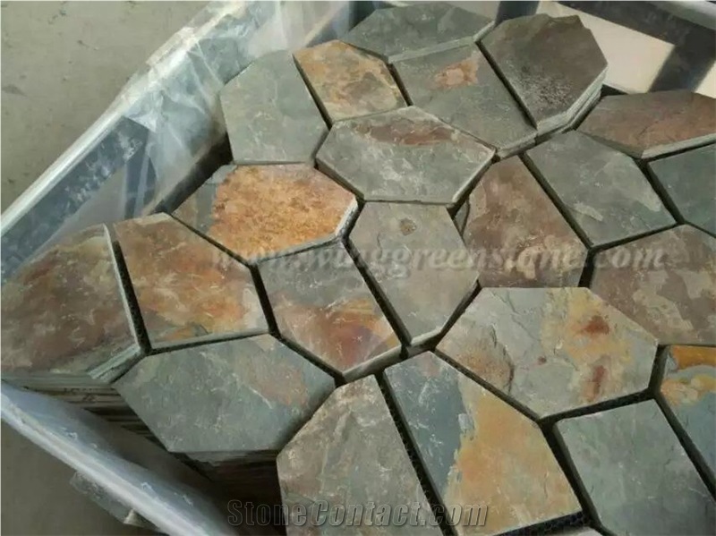 Hot Sale High Quality Rusty Slate Irregular Shape Flagstone Pavers/Random Flagstone/Meshed Paver Stone for Floor & Wall Cladding Pavers, Winggreen Stone