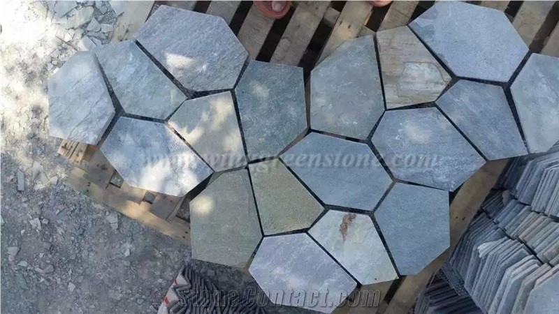 Hot Sale High Quality Wooden Yellow Slate Irregular Shape Flagstone Pavers/Random Flagstone/Meshed Paver Stone for Floor & Wall Cladding Pavers, Winggreen Stone