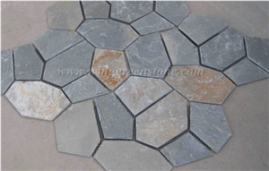 Hot Sale High Quality Wooden Yellow Slate Irregular Shape Flagstone Pavers/Random Flagstone/Meshed Paver Stone for Floor & Wall Cladding Pavers, Winggreen Stone