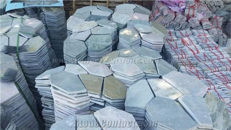 Hot Sale High Quality Wooden Yellow Slate Irregular Shape Flagstone Pavers/Random Flagstone/Meshed Paver Stone for Floor & Wall Cladding Pavers, Winggreen Stone