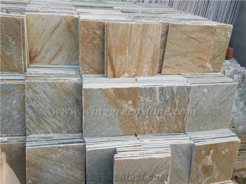 Hot Sales High Quality Wooden Yellow Slate Tiles & Slabs for Floor and Wall Covering, Winggreen Stone
