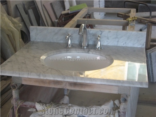 Imported White Marble, Carrara White Marble Bath Tops, Bianco Carrara Marble Bathroom Vainty Tops, Polished Custom Vanity Tops, Own Factory, Xiamen Winggreen Manufacturer