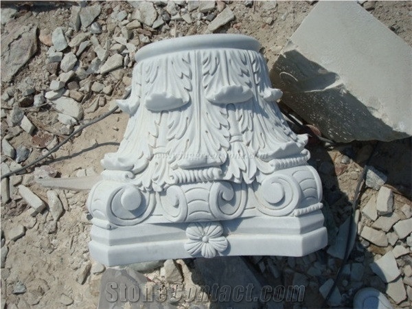 Marble Sculptured Columns, Hand Carved Beige Marble Column Tops, Beige Marble Architectural Columns, Xiamen Winggreen Manufacturer