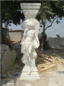 Marble Sculptured Columns, Hand Carved Beige Marble Column Tops, Beige Marble Architectural Columns, Xiamen Winggreen Manufacturer