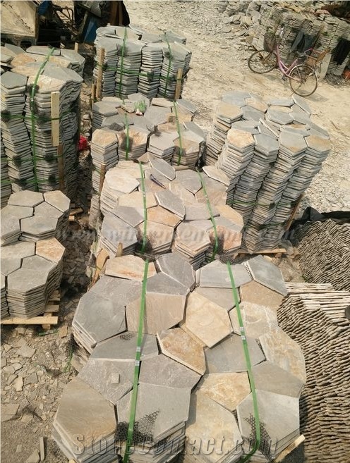 Mixcolor Crazy Flagstone, Natural Slate Pavers Radom Shape, Natural Slate Pavers, Random Flag Stone, Slate Floor Decoration, Xiamen Winggreen Stone