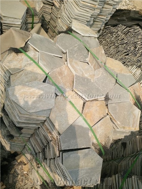 Mixcolor Crazy Flagstone, Natural Slate Pavers Radom Shape, Natural Slate Pavers, Random Flag Stone, Slate Floor Decoration, Xiamen Winggreen Stone