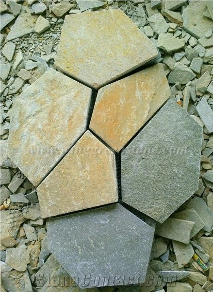 Mixcolor Crazy Flagstone, Natural Slate Pavers Radom Shape, Natural Slate Pavers, Random Flag Stone, Slate Floor Decoration, Xiamen Winggreen Stone