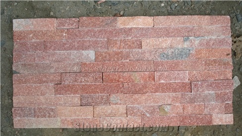 Pink Quartzite Stacked Stone Panel, Stacked Culture Stone, Stacked Stone for Wall Decoration, Wall Cladding, Natural Stone Thin Veneer, Stacked Ledgestone, Flat Stone Panel, Xiamen Winggreen Stone