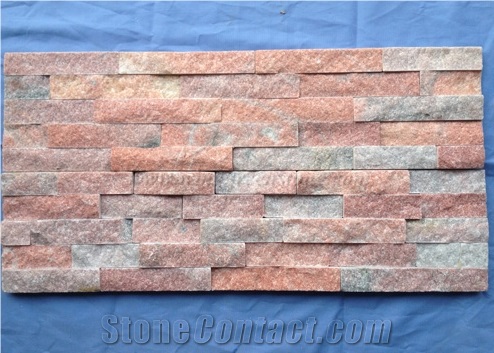 Pink Quartzite Stacked Stone Panel, Stacked Culture Stone, Stacked Stone for Wall Decoration, Wall Cladding, Natural Stone Thin Veneer, Stacked Ledgestone, Flat Stone Panel, Xiamen Winggreen Stone