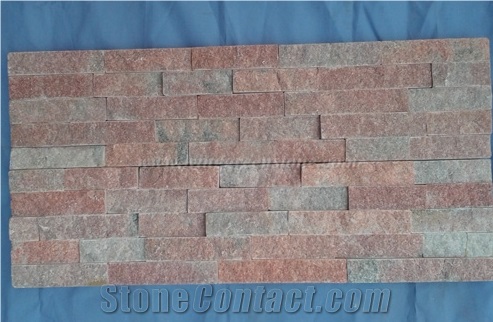 Pink Quartzite Stacked Stone Panel, Stacked Culture Stone, Stacked Stone for Wall Decoration, Wall Cladding, Natural Stone Thin Veneer, Stacked Ledgestone, Flat Stone Panel, Xiamen Winggreen Stone