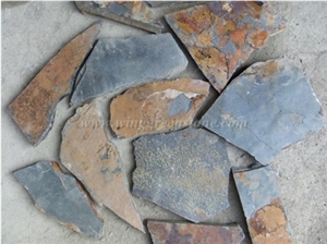 Rust Yellow Slate Flag Radom Shape, Rust Yellow Pavers, Random Flag Stone, Rust Yellow Slate Wall Cladding, Rust Yellow Slate Floor Decoration, Xiamen Winggreen Stone