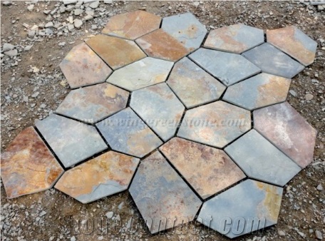 Rust Yellow/ Yellow Crazy Flagstone, Yellow Slate Flag Radom Shape, Yellow Wooden Vein Pavers, Random Flag Stone, Yellow Slate Wall Cladding, Yellow Slate Floor Decoration, Xiamen Winggreen Stone