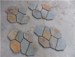 Rust Yellow/ Yellow Crazy Flagstone, Yellow Slate Flag Radom Shape, Yellow Wooden Vein Pavers, Random Flag Stone, Yellow Slate Wall Cladding, Yellow Slate Floor Decoration, Xiamen Winggreen Stone