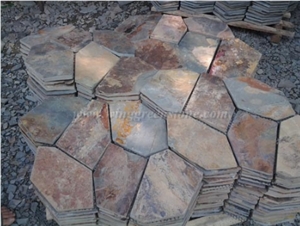 Rust Yellow/ Yellow Crazy Flagstone, Yellow Slate Flag Radom Shape, Yellow Wooden Vein Pavers, Random Flag Stone, Yellow Slate Wall Cladding, Yellow Slate Floor Decoration, Xiamen Winggreen Stone