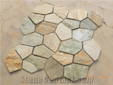 Rust Yellow/ Yellow Crazy Flagstone, Yellow Slate Flag Radom Shape, Yellow Wooden Vein Pavers, Random Flag Stone, Yellow Slate Wall Cladding, Yellow Slate Floor Decoration, Xiamen Winggreen Stone