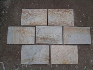 Yellow Woden Vein Slate Wall/Floor Tiles, Slate Stone Flooring, Slate Wall/Floor Covering, Yellow Wooden Vein Slate Stone, Xiamen Winggreen Stone