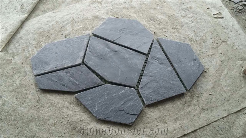 Black Slate Crazy Pattern, Black Crazy Pattern Slate Pavers, Black Flagstone, Slate Pattern P018 China Black Slate Flagstone, Crazy Paving Stone